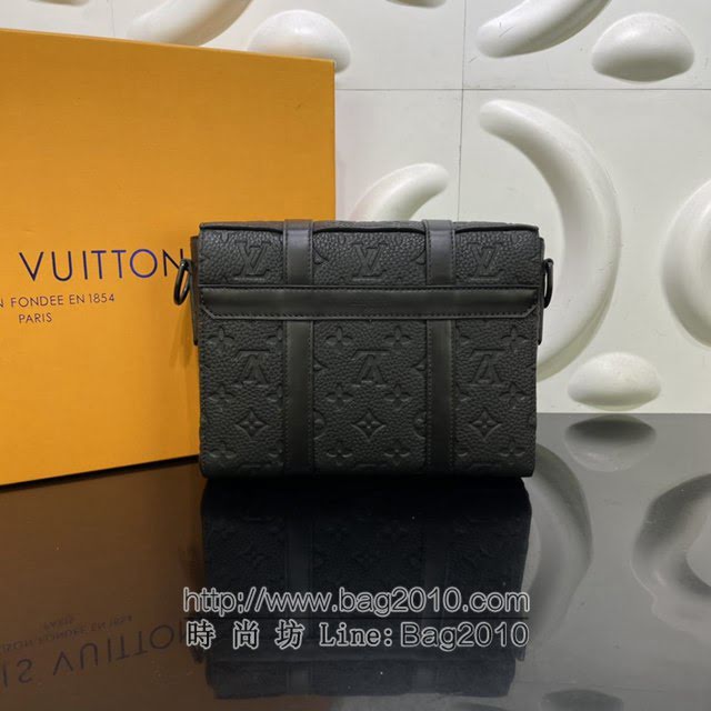 Louis Vuitton新款男包 M57726 路易威登长方体Trunk邮差包 哑光黑铆钉 LV黑色压纹皮革男士单肩斜挎包  ydh4178